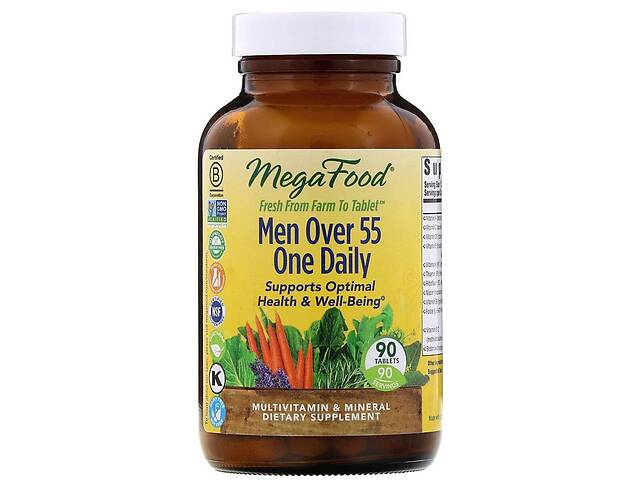 Мультивитамины для мужчин 55+, Men Over 55 One Daily, MegaFood, 90 таблеток