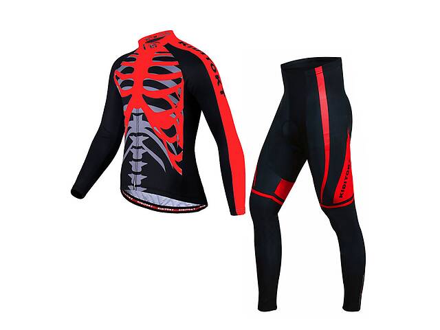 Мужской велокостюм KIDITO KM-CT-18 Skeleton кофта с длинным рукавом + штаны 2XL Красный
