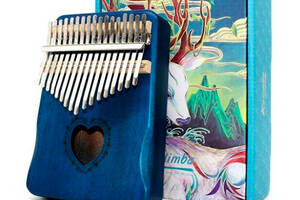 Музыкальный инструмент Калимба Kalimba K-17Sn80 на 17 язычков 184x130x50 Синее с гравировкой сердечко