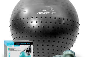 Мяч для фитнеса фитбол полумассажный PowerPlay 4003 75 см Gyмball Темно-серый насос