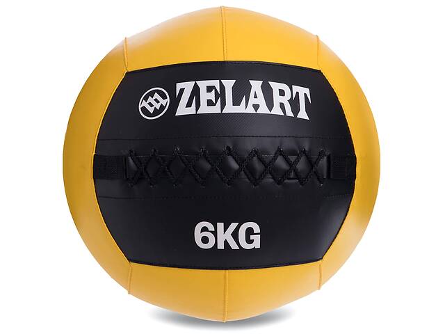 Мяч для кроссфита Zelart FI-5168-6 6кг Черный-Желтый