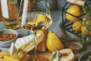 Набір Алмазна мозаїка вишивка Довгоочікувана вечеря Натюрморт з вином та сиром на підрамнику повна 5d 40х50 см
