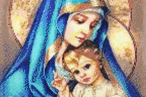 Набір Алмазна мозаїка вишивка Ікона Діва Марія з немовлям на підрамнику повна 5d 40х50