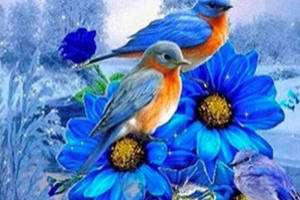 Набір Алмазна мозаїка вишивка Квіти та птахи на підрамнику повна 5d 30х30