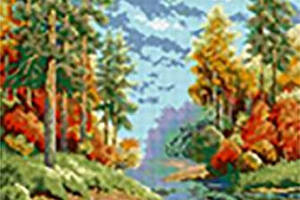 Набір Алмазна мозаїка вишивка Осінній пейзаж Лісова річка повна викладка 5d 35х40 см