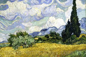 Набір Алмазна мозаїка вишивка Пшеничне поле з кипарисами Вінсент ван Гог Постімпресіоніз підрамнику 5d 40х50
