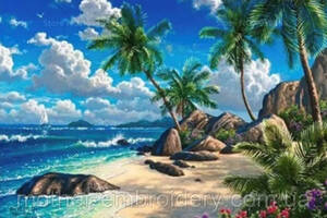 Набір Алмазна мозаїка вишивка Райський куточок біля моря Гавайські пальми на підрамнику повна 5d 40х50