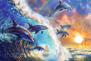 Набір Алмазна мозаїка вишивка Сім'я дельфінів на підрамнику повна 30х40 см 189497