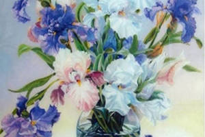 Набір Алмазна мозаїка вишивка Сині іриси півники квіти декор букет сад на підрамнику повна 5d 40х50