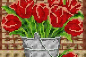 Набір Алмазна мозаїка вишивка Тюльпани у вазі Червоні тюльпани символом любові і пристрасті повна 5d 23x30 см