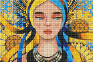 Набір Алмазна мозаїка вишивка Українська красуня: вінок у національному стилі нація Любіть Україну 40х50 см