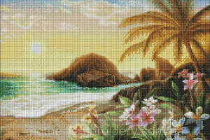 Набір Алмазна мозаїка вишивка Вечір у раю Гавайські пальми море на підрамнику повна викладка 5d 40х50 см