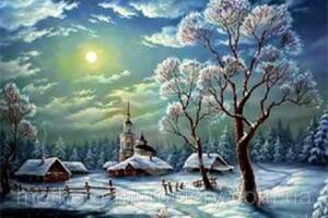 Набір Алмазна мозаїка вишивка Зимова ніч Снігова зима Казкова зима на підрамнику повна 5d 40х50