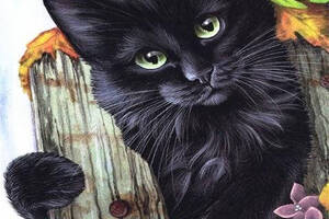 Набір алмазної мозаїки вишивки 'Кішка в квітах' чорний райдужний кішка повна викладка 5d набори 30х40 см