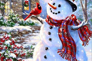 Набір алмазної мозаїки вишивки 'Сніговик' зима сніг снігир новий рік повна викладка мозаїка 5d набори 30х40