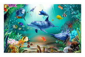 Набір алмазної вишивки Сім'я дельфінів море риф риба на підрамнику повна викладка мозаїка 5d 30х40 см