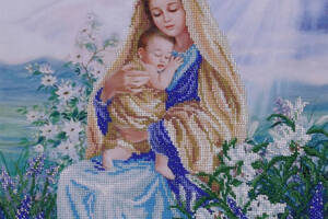 Набір для вишивання бісером 'Мадонна з малюком' Ісус, бог, лілії часткова викладка 33x38