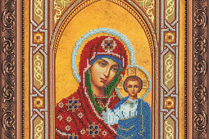 Набір для вишивання бісером на натуральному полотні Ікона Богородиця Казанська часткова вишивка 28,5x38,5 см