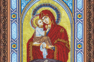 Набір для вишивання бісером натуральному полотні Образ Почаївська ікона Божої Матері часткова вишивка 28x38 см