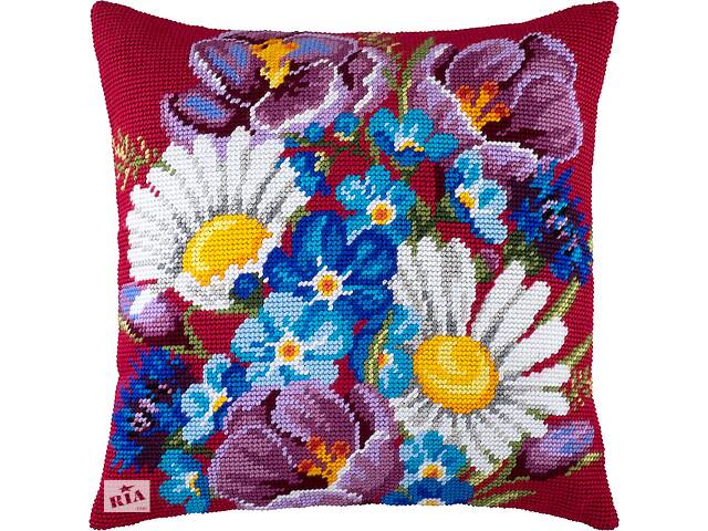 Набір для вишивання декоративної подушки Чарівниця Букет із польових квітів 40×40 см V-137
