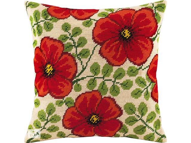 Набір для вишивання декоративної подушки Чарівниця Червоні квіти 40×40 см V-98
