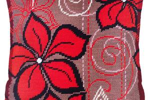 Набір для вишивання декоративної подушки Чарівниця Червоні квіти 40×40 см V-134