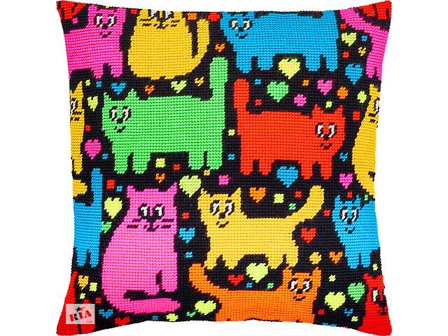 Набір для вишивання декоративної подушки Чарівниця Котяча мозаїка 40×40 см V-202