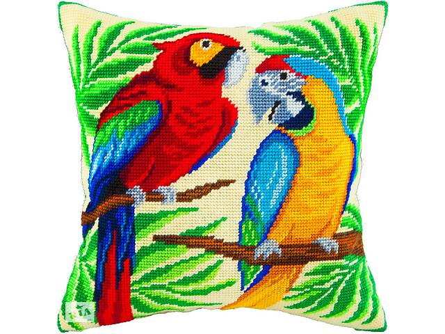 Набір для вишивання декоративної подушки Чарівниця Пара папуг 40×40 см V-55