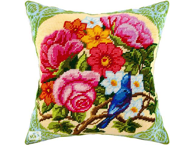 Набір для вишивання декоративної подушки Чарівниця Соловейко серед квітів 40×40 см V-59