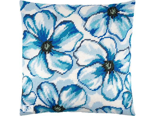 Набір для вишивання декоративної подушки Чарівниця Сині квіти 40×40 см V-239