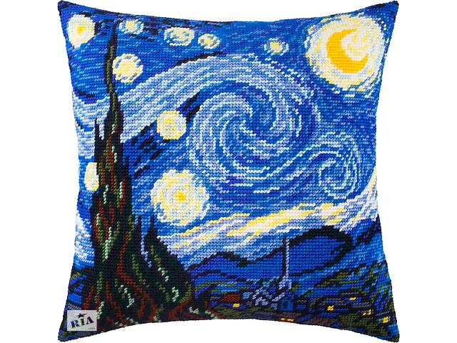 Набір для вишивання декоративної подушки Чарівниця Зоряна ніч В. ван Гог 40×40 см V-185