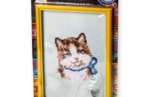 Набір для вишивання хрестиком на канві з рамкою 'Мрійливий кіт' AIDA муліне Кошеня кішка, кіт, 28,5x19,5 см