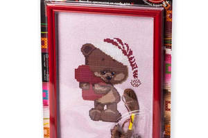 Набір для вишивання хрестиком на канві з рамкою ' Новорічний ведмедик ' AIDA муліне дитяча творчість 28,5x19,5 см