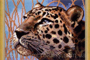 Набір для вишивання хрестиком Пейзаж «Леопард» Страмін із пряжею Madeira Zweigart муліне 36х47 см