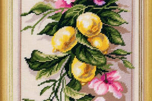 Набір для вишивання хрестиком Пейзаж «Лимонна гілка» Страмін із пряжею Madeira Zweigart муліне 38х77 см