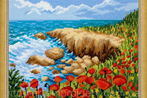 Набір для вишивання хрестиком Пейзаж «Морське узбережжя» Страмін із пряжею Madeira Zweigart муліне 36х47 см