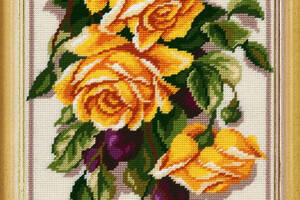 Набір для вишивання хрестиком Пейзаж «Троянди та сливи» Страмін із пряжею Madeira Zweigart муліне 38х77 см