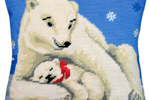 Набір для вишивання подушки хрестом Білі ведмеді Страмін із пряжею Zweigart напівхрест муліне 40х40 см