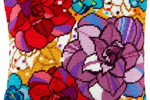 Набір для вишивання подушки хрестом Конфеті з квітів Страмін із пряжею Zweigart напівхрест 40х40 см