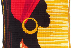 Набір для вишивання подушки хрестом Красуня Афроамериканка Страмін із пряжею Zweigart напівхрест 40х40 см