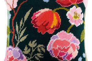 Набір для вишивання подушки хрестом Нічні квіти Страмін із пряжею Zweigart напівхрест 40х40 см
