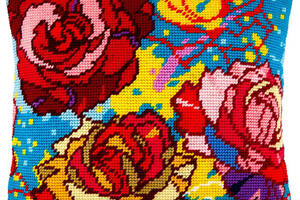 Набір для вишивання подушки хрестом Троянди Страмін із пряжею Zweigart напівхрест 40х40 см