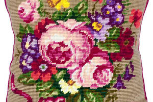 Набір для вишивання подушки хрестом Весняний букет Страмін із пряжею Zweigart напівхрест нитками муліне 40х40 см