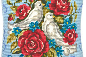 Набір для вишивання подушки хрестом Вічна любов голуб Страмін із пряжею Zweigart напівхрест муліне 40х40 см