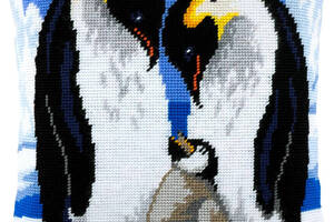 Набір для вишивання подушки хрестом Закохані пінгвіни Страмін із пряжею Zweigart напівхрест муліне 40х40 см