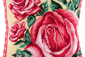 Набір для вишивання подушки хрестиком Букет троянд Страмін із пряжею Zweigart напівхрест нитками муліне 40х40 см