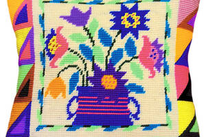 Набір для вишивання подушки хрестиком Букет у народному стилі Страмін із пряжею Zweigart напівхрест муліне 40х40 см