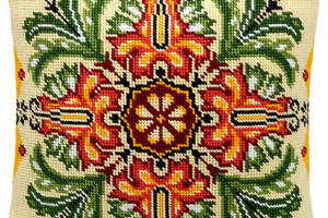 Набір для вишивання подушки хрестиком 'Калейдоскоп квітів' Страмін з пряжею Zweigart напівхрест муліне 40х40 см