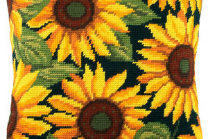 Набір для вишивання подушки хрестиком Соняшники Страмін з пряжею Zweigart напівхрест нитками муліне 40х40 см