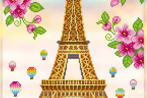 Набір для вишивки бісером 'Ейфелева вежа' пейзаж, париж навесні, повітряні кулі, часткова викладка, 28х53 см